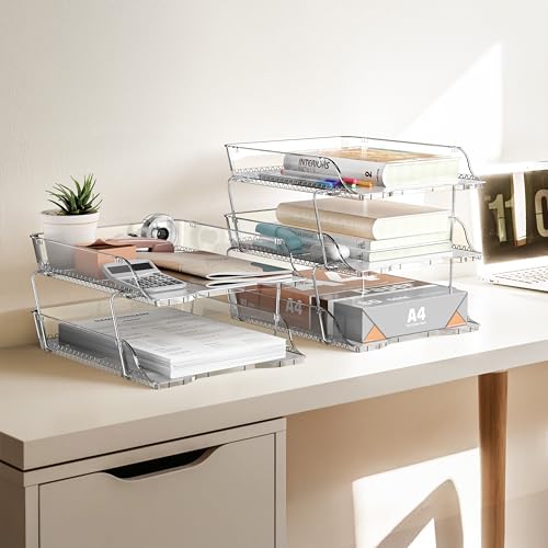 Simple Houseware 2-Tier Clear Stackable Letter Tray Organizer – Desktop File Holder for A4/Letter Size Paper, Document Sorter, Office Desk Paper Organizer, Transparent File Storage - color: Clear, size: 2-Tier