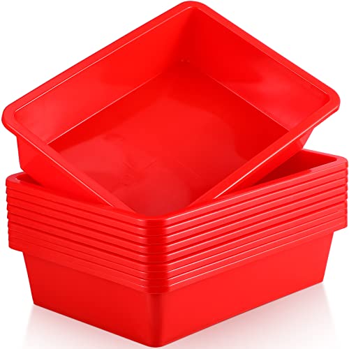 Hoteam 10 Pcs Flat Storage Organizer Tray Bin Paper Tray for Classroom Plastic Stackable File Organizer for School Office Teacher Book Organization(Red,13.78 x 9.84 x 3.15 Inch) - color: Red, size: 13.78 x 9.84 x 3.15 Inch