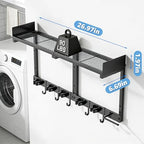 HUFAND Broom Holder Wall Mount, 27" Large Mop and Broom Organizer Wall Hanging with Top Storage Shelf & Vacuum Hook, Heavy Duty Iron Utility Rack for Laundry Room, Garage, Kitchen, Garden - Black - size: Large