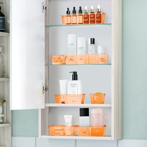WOWBOX 25 PCS Plastic Drawer Organizer Set, 4 Sizes Desk Drawer Divider Organizers and Storage Bins for Makeup, Jewelry, Gadgets for Kitchen, Bedroom, Bathroom, Office, Clear Orange - color: Orange