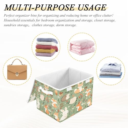 Woodland Animal Storage Box with Lid and Handles Large Collapsible Fabric Storage Basket Closet Organizer Bin Woodland Animal Basket for Nursery Bedroom Office