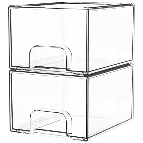 Yieach 2 Pack Clear Stackable Storage Drawers,4.4'' Tall Acrylic Drawer Containers for Organizing,Bathroom Organizers and Storage Bin Box,Plastic Makeup,Medicine Organizer Bins for Cabinet,Undersink - color: Clear-4.4 In Tall, size: 2 PCS