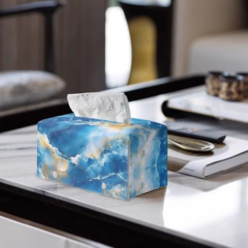 Blue Marble Tissue Box Cover, Rectangle Modern Leather Tissue Box Tissues Boxs Fashion Organizers with Fashion Prints Home Decor Items - color: Blue Marble1