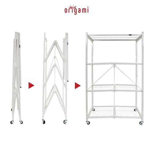 Origami 4-Pack R5 Storage Rack, 4-Tier Heavy-Duty Foldable Steel Shelf with Wheels, White - color: White, size: 4-Pack
