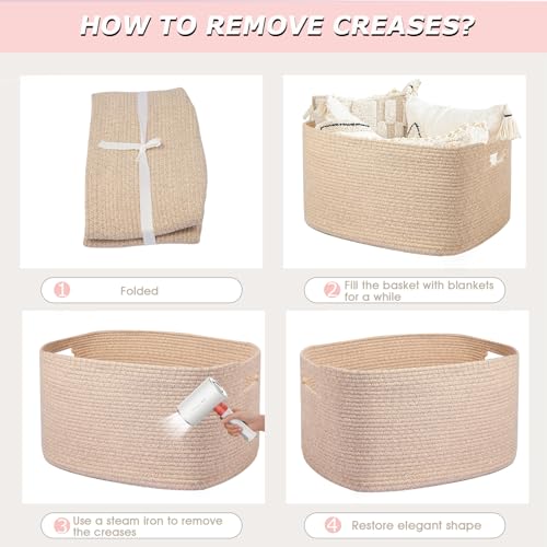 Large 75L Woven Laundry Basket, Collapsible Cotton Rope Storage Hamper for Blankets, Toys, Dirty Clothes, Rectangle Nursery Basket for Living Room, Bedroom, Baby Room - Brown - color: Brown