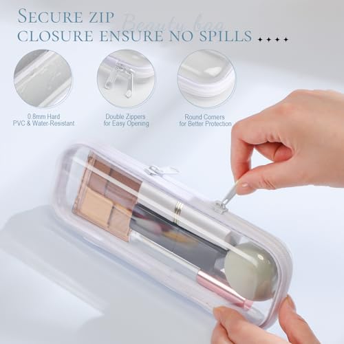 Sanwuta 6 Pcs Clear Hard Zipper Case Plastic Zipper Pouches Transparent Makeup Bag Pencil Case Pouches Toiletry Diaper Bag for Travel Toy Storage Organizer Bins(White,7.87 x 2.56 x 1.57 Inch) - color: White, size: 7.87 x 2.56 x 1.57 Inch