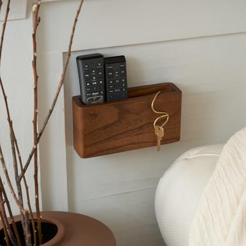 KIBAGA Premium Wooden Remote Control Holder - Easy Install Adhesive Wall Mount Caddy Keeps 3-4 TV Remotes Neatly Organized - Stylish Natural Wood Organizer is Perfect for Any Bed Or Living Room Wall - color: Brown