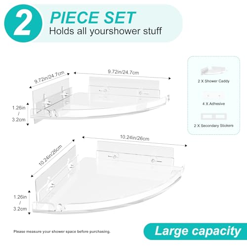 Acrylic Corner Shower Shelves, Adhesive Shower Caddy Organizer for Bathroom Storage Home Decor, Clear Rustproof No Drilling Wall Shelf, 2-Pack - color: Clear Shelf