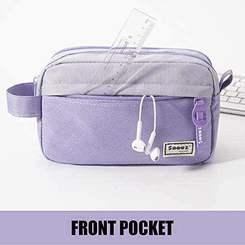 Sooez High Capacity Pencil Case, Big Pencil Bag Pouch Box Organizer Pen Case, Portable Journaling Supplies with Easy Grip Handle & Loop, Asthetic Supply for Girls Adults, Purple - color: Purple