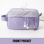 Sooez High Capacity Pencil Case, Big Pencil Bag Pouch Box Organizer Pen Case, Portable Journaling Supplies with Easy Grip Handle & Loop, Asthetic Supply for Girls Adults, Purple - color: Purple