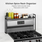 Bumusty Adjustable Stove Top Shelf – Expandable 4-Level Spice Rack and Kitchen Countertop Organizer, Anti-Slip Metal, 27"–33" Length, 11"–14" Height, Black