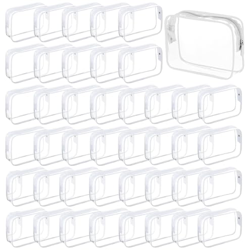 Tergy 50 Packs Clear Cosmetics Bags for Women Men Waterproof Toiletry Bags PVC Makeup Bags Organizer Case with Zipper for Travel Bathroom (50 White) - color: 50 White