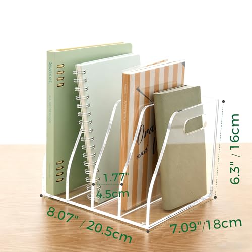 Acrylic File Folder Holder for Desk with Handles, 4-Slot Clear Desk Organizers and Accessories, Vertical Magazine File Sorter & Binder Holder, Desktop Book Organizer for Office, School & Home - size: 4 Sections, B5(with Handle)