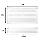 4 Pack 12"x 6" Large Size Clear Plastic Desk Drawer Organizer Tray Bathroom Office Kitchen Utensils Silverware Gadgets Dividers Desk Drawer Storage Bins Container for Dresser Cosmetic Makeup - size: 12 in x 6 in x 2 in