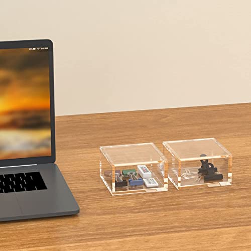 AITEE Acrylic Box with Lid, Clear Cube Display Case, Multi-Purpose Box Square Container for Holding Staples, Highlighters, Adhesive Tape, Paper Clips, Stamps, Display in Office or Home (Medium) - size: Medium