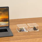 AITEE Acrylic Box with Lid, Clear Cube Display Case, Multi-Purpose Box Square Container for Holding Staples, Highlighters, Adhesive Tape, Paper Clips, Stamps, Display in Office or Home (Medium) - size: Medium