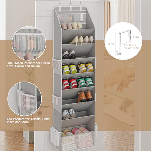 Criusia Shoe Organizer, Over the Door Shoe Organizer, Hanging Closet Shoe Storage with Large Deep Pockets, Fits 16–24 Pairs of Sneakers, Sandals, Boots, Gray - color: Grey