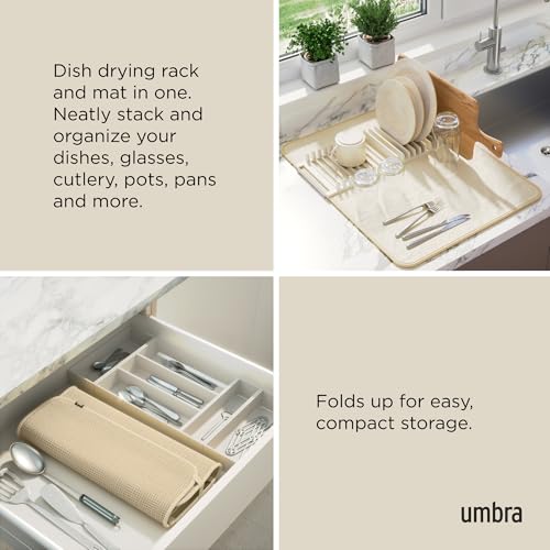 Umbra Udry Dish Rack and Microfiber Drying Mat – Space-Saving Design Folds Up for Easy Storage, Basic Rack, Linen - color: Linen, style: Basic Rack