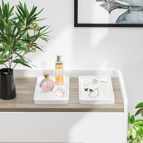 Weenson Bathroom Vanity Trays for Countertop Toiletries Decor Candle Perfume Makeup, Kitchen Tray for Soap Dispenser Spice Salt Oil, White Tray for Toilet Tank Coffee Nightstand Set of 2 - color: White, size: 2 Pack 11.8"L x 6.1"W x 0.8"H
