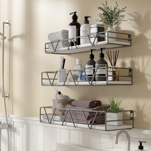 Amaoot Floating Shelves Set of 3, Home Wood Wall Shelf, Farmhouse Shelf for Bedroom, Wall Mounted Floating Shelf for Living Room, Bedroom, Bathroom, Kitchen, Office (Gray) - color: Grey