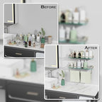 24-Inch Modern Wall-Mounted Bathroom Glass Shelf with 1 Shelf, Brushed Nickel, 1 Towel Bar, 45 lbs Weight Capacity - color: Brushed Nickel, size: 24-inch with Railing