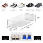 12 Pack Shoe Organizer Storage Bins, Clear Plastic Stackable Shoe Boxes for Closet, Space Saving Foldable Shoe Storage Bins, Sneaker Storage Shoe Box Container, White Frame