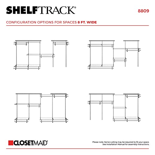 ClosetMaid ShelfTrack Wire Closet Organizer System, Adjustable from 5 to 8 Ft., With Shelves, Clothes Rods, Hardware, Durable Steel, Satin Chrome - color: Satin Chrome, size: 5 to 8 ft