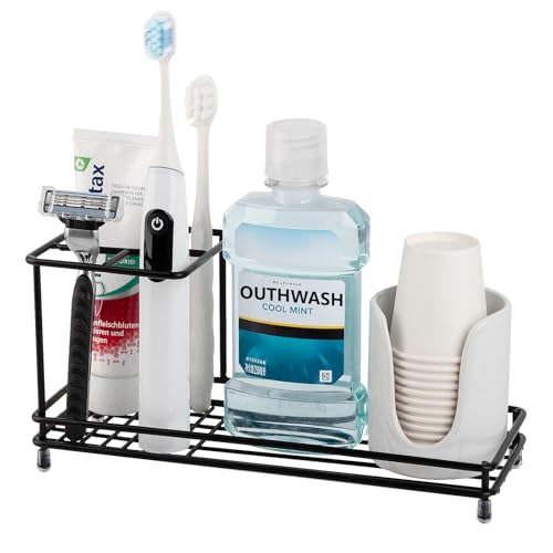 Toothbrush Holders for Bathrooms, Carbon Steel Tooth Brush Holder Electric Toothbrush and Toothpaste Organizer Bathroom Accessories for Countertop, Shower, Sink - Black - color: Black, size: Small(no tray)