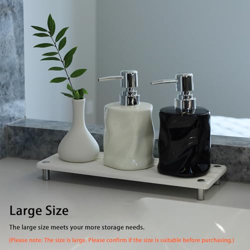 Quick Dry Sink Caddy Kitchen Sink Organizer, Water Absorbing Stone Tray for Sink, Stone Drying Tray, Diatomite Faucet Mat & Protector, Dispenser Sponge Holder, Stone Soap Tray for Bathroom Counter - color: White Metal Foot Wave Large