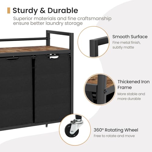 SwaaVee Laundry Hamper, Laundry Basket, Laundry Sorter with 2 Removable Bags, Clothes Basket with 2 Compartments, Wheels, Shelf for Laundry Room Bathroom Bedroom (2 Bags-Black) - color: 2 Bags-Black