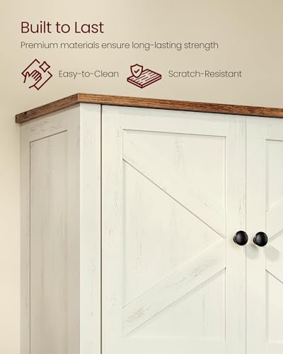 VASAGLE LIRY Collection - Bathroom Wall Cabinet, Farmhouse Wall-Mounted Medicine Storage Cabinet with 2 Barn Doors, Adjustable Shelf, Towel Bar, 7.9 x 18.1 x 24 Inches, Rustic White UBBK132W01S - size: 7.9"D x 18.1"W x 24"H