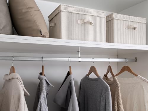 StorageWorks Fabric Storage Bins with Lid, Decorative Storage Boxes for Shelves, Stackable Closet Organizer Basket with Handles, Large, Khaki and Beige Stripes, 2-Pack - color: Khaki and Beige Stripes, size: Large