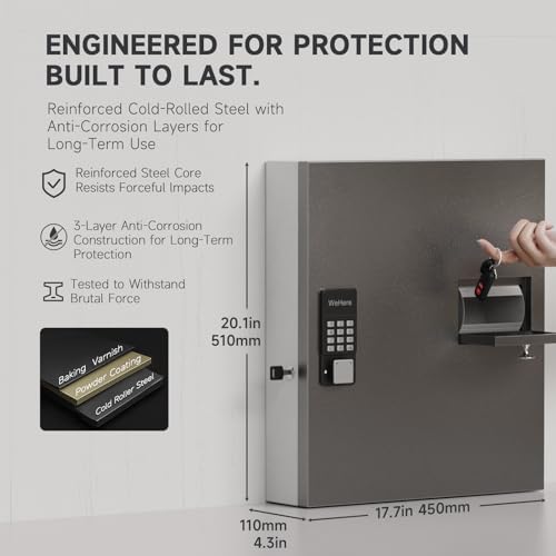 WeHere 56 Keys Lock Box, Key Cabinet with Key Drop Slot, APP Bluetooth/OTP/Wi-Fi, Fixed Code/Key Unlock, Large Key Return Box for Hotel,Car Dealerships,Realtors,Office,School - size: 56 Keys(Smart)