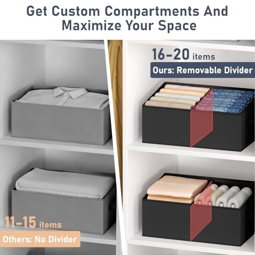 DIMJ Trapezoid Storage Bins for clothes - 5 Packs Closet Organizers and Storage Baskets, Foldable Closet Baskets with Handles and Divider, Closet Storage Bin Toybox for Shelves Living Room Bedroom - color: Black, size: 5 Bins 16.5"x11"x7.8"