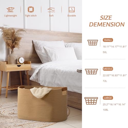 danpinera 108 L Blanket Basket for Living Room, Toy Basket With Leather Handle, Large Storage Bins for Toys, Pillows, Clothes, Rectangle Large Cotton Rope Basket, 25’’*16’’*16’’ Jute - color: Jute, size: 108L