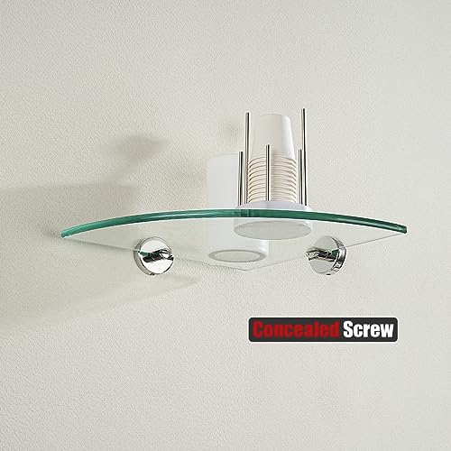 JQK Corner Glass Shelf, Polished Chrome Bathroom 304 Stainless Steel Shower Triangle Floating Wall Shelf, 10 x 10 Tempered Glass, 2 Pack, TGS190L10-CH-P2 - color: Chrome, size: 2 Pack