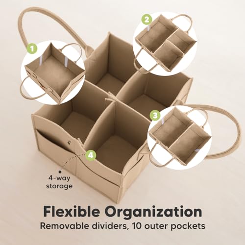 KeaBabies Baby Diaper Caddy Organizer with Handle - Portable Baby Car Organizers and Storage for Nursery, Changing Table, Large Shower Gift Basket for New Mom Gifts & Boy Girl Registry (Taupe) - color: Taupe