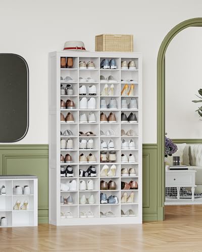 Hzuaneri Shoe Storage Cabinet, 48 Pairs Free Standing Closet Organizer, 9 inch Widened Cell Wood Shoe Organizer, 12 Tiers Vertical Space Saving Shoe Rack for Entryway, Cloakroom, White SR39603X - color: White, size: 48 Pairs