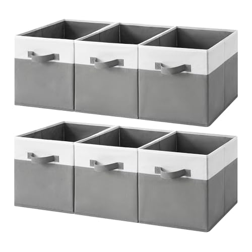Cupic Cupid 11 Inch Storage Cube, Fabric Cube Storage Bin with Handles, Storage Cube Organizer for Clothes and Toys, Collapsible Cube Bins for Closet, Shelves, Nursery, 6-Pack, Gray and White - color: Gray and White, size: 11 Inch