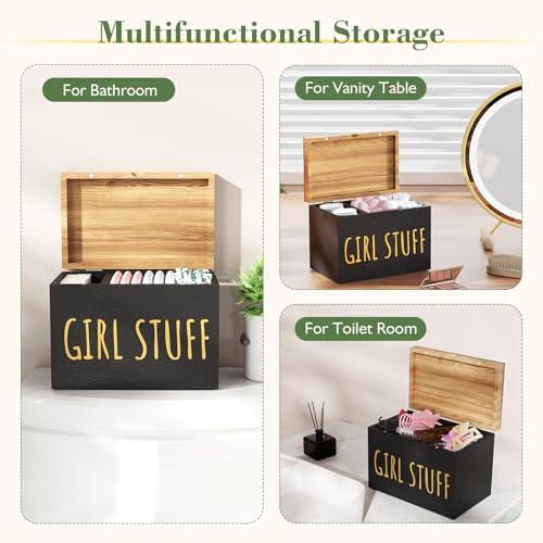 Tampon Holder for Bathroom with Hinged Lid, Feminine Product Organizer, Tampon Storage, Bathroom Period Products, Toilet Organizer, Bathroom Accessories Box for Girl Stuff (Black) - color: Black