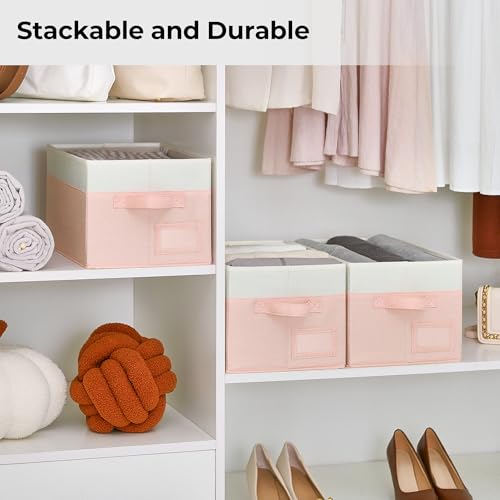 GRANNY SAYS Storage Baskets for Organizing, Fabric Storage Bins for Shelves, Closet Storage Boxs, Clothing Storage and Organization, Decorative Storage Bins, Pink&Ivory, Medium, 3-Pack - color: White&Pink, size: Medium