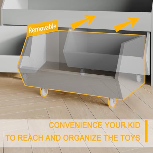 Fulhope Toy Storage Organizer for Kids, Toy Storage Cabinet with Drawers, Boys and Girls Toy Shelf with Wheels, Toy Organizer Kids Bookshelf with Storage for Nursery, Playroom, Bedroom (Light Grey) - color: Light Grey