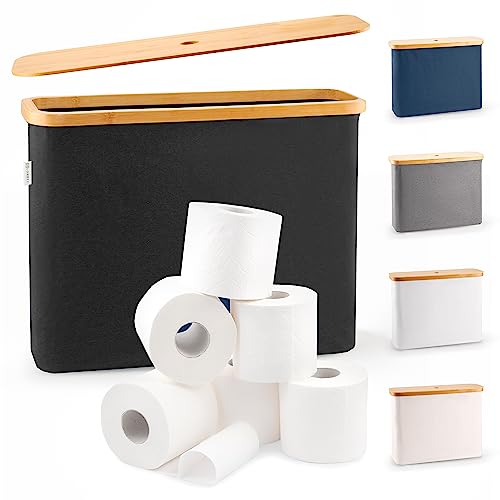 LONBET Toilet Paper Storage for 12 Rolls, Stackable & Foldable - The Ultimate Bathroom Organizer - Waterproof Basket with Bamboo Lid - Elegant Toilet Paper Storage Holder, Black - color: Black, size: 12 rolls