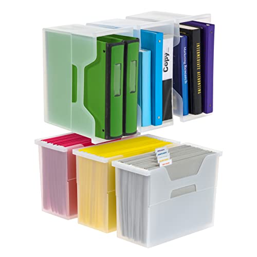 IRIS USA Medium Portable Desktop File Box with Open Lid, 6 Pack, Side Handles, Hanging File Folders, Tabs & Inserts, Letter Size, Magazines, Newspapers, Mail, Books, Notebooks, Clear - style: Clear M - 6 Pack