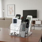 Remote Control Holder, Clear Plastic Remote Caddy for Desk and Nightstand Storage, Space-Saving Desk Organizer with See-Through Design for Living Room and Desk Accessories, 5 Compartments - size: 5 Slots