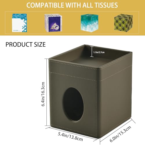Tissue Box Cover Square Tissue Box Holder PU Leather Facial Tissues Organizer with Storage Tray for Bathroom Vanity Bedroom Office Car,Stylish Napkin Caddy Decorative Organizer (Olive-Green) - color: Olive-green