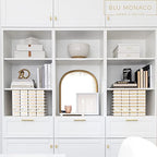 BLU MONACO | Cardboard Magazine File Holder Set of 4 Gold White Stripes | Vertical Magazine File Holder with Label Slots | Standing File Holder and Cardboard Bins for Shelves Desk Classroom - color: White Gold Stripes