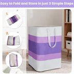 Stylish Freestanding Laundry Hamper with Waterproof Liner,72L Foldable Laundry Basket with Portable Handles Space-saving Storage Basket for Bedroom,Bathroom,Laundry Room,Easy Carry to Travel (Purple) - color: Purple