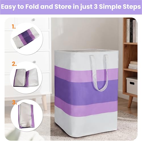 Stylish Freestanding Laundry Hamper with Waterproof Liner,72L Foldable Laundry Basket with Portable Handles Space-saving Storage Basket for Bedroom,Bathroom,Laundry Room,Easy Carry to Travel (Purple) - color: Purple
