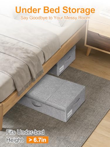 punemi Under Bed Storage With Lids, 2 Pack Large Underbed Storage Containers Clothes W/ 3 Handles, Foldable Low Profile Stackable Drawer Organizer Bins Box for Blanket Shoe Bedroom, 31.1*15.7*6inch - color: Grey-2pack, size: 6 inch Tall
